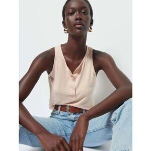 Nation LTD Bree Henley Tank Bisque Blush Pink Large